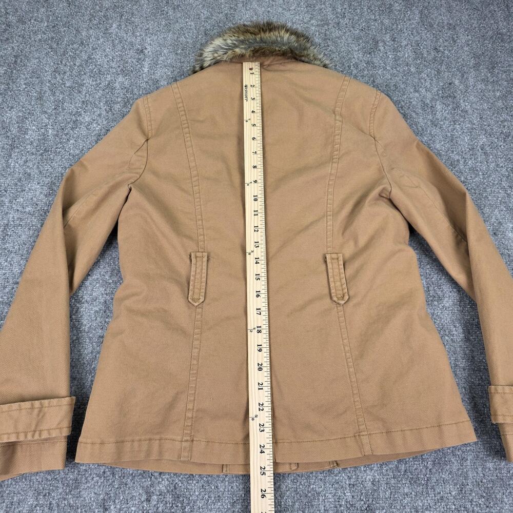 GAP Jacket Womens Medium Beige Faux Fur Collar Detachable Lining Twill Barn Coat - Picture 5 of 16